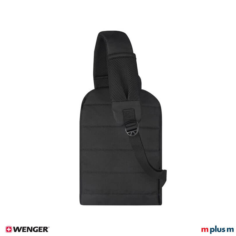 Wenger Monosling Tasche schwarz mit separatem Fach für Smartphone und Tablet, kompakte Schultertasche hochwertig mit Logo Druck personalisieren