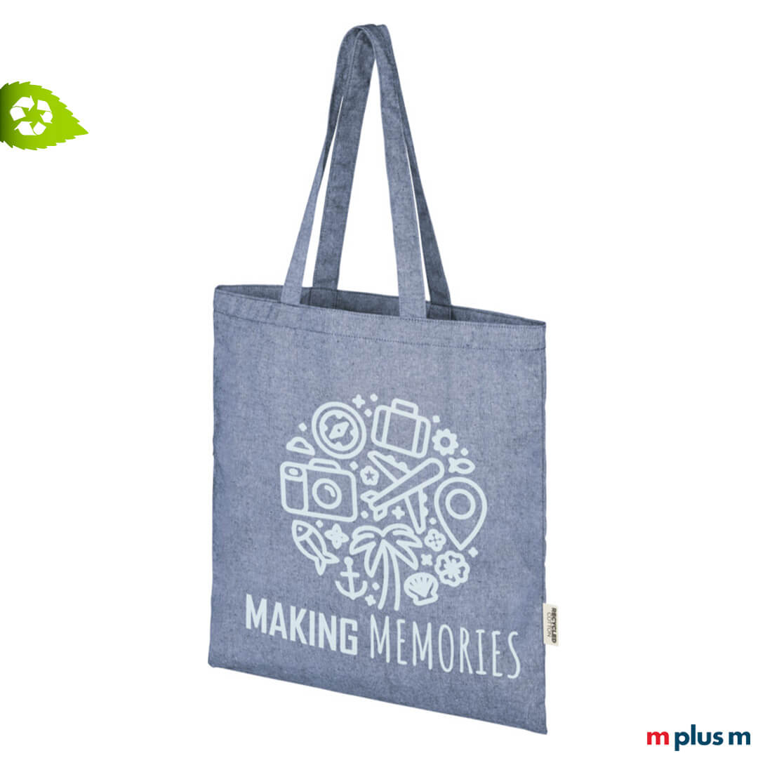 Blauer 'Jutebeutel' Lovis aus Recycling Stoff mit Logo-Druck