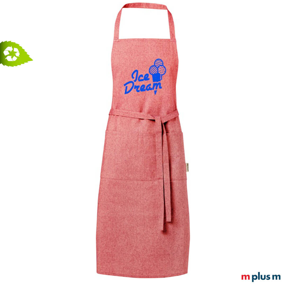 Rote Grillschürze aus Recycling Stoff mit Logo Druck