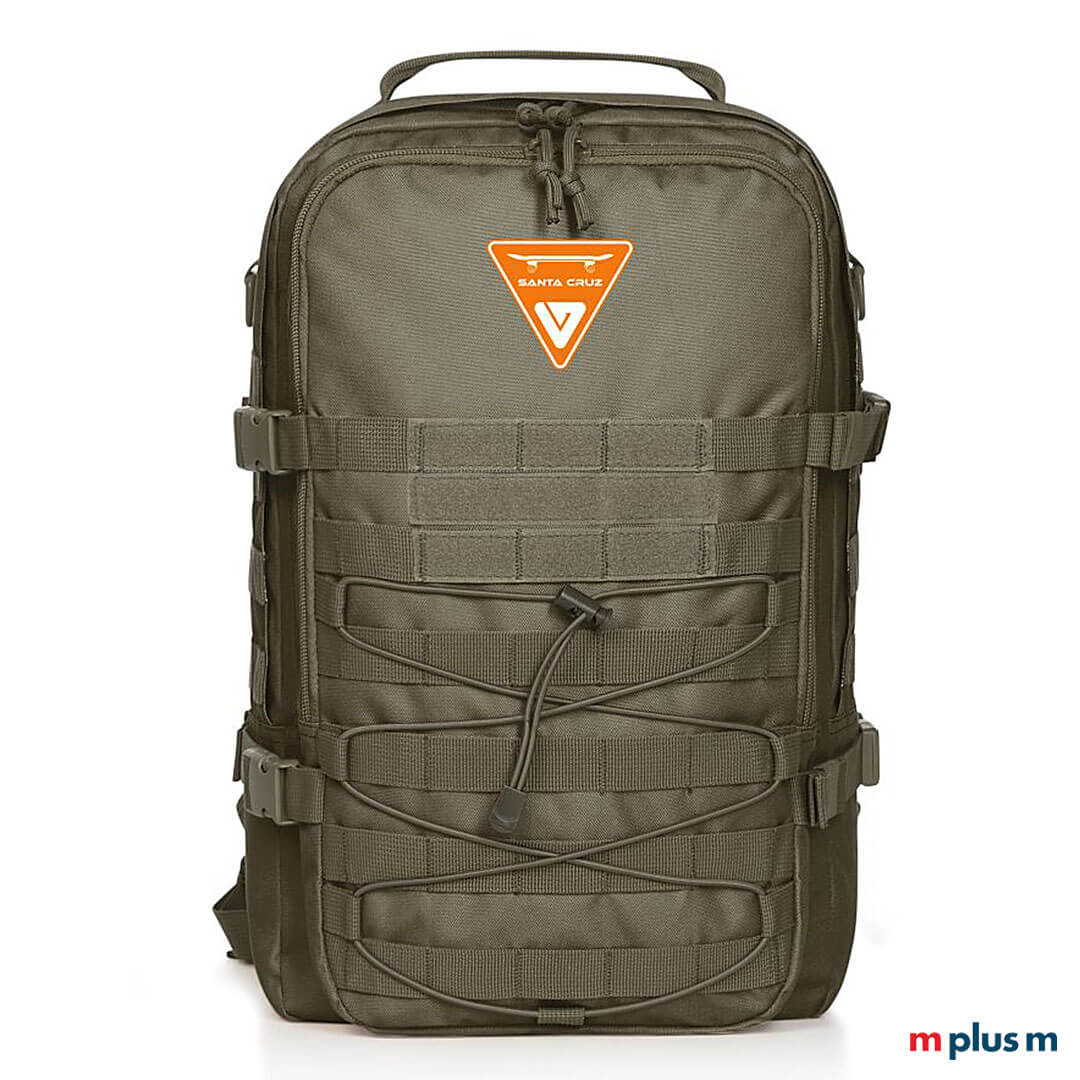 Schöner moderner Laptop Rucksack Molle von Halfar in Farbe Oliv mit Logo Druck