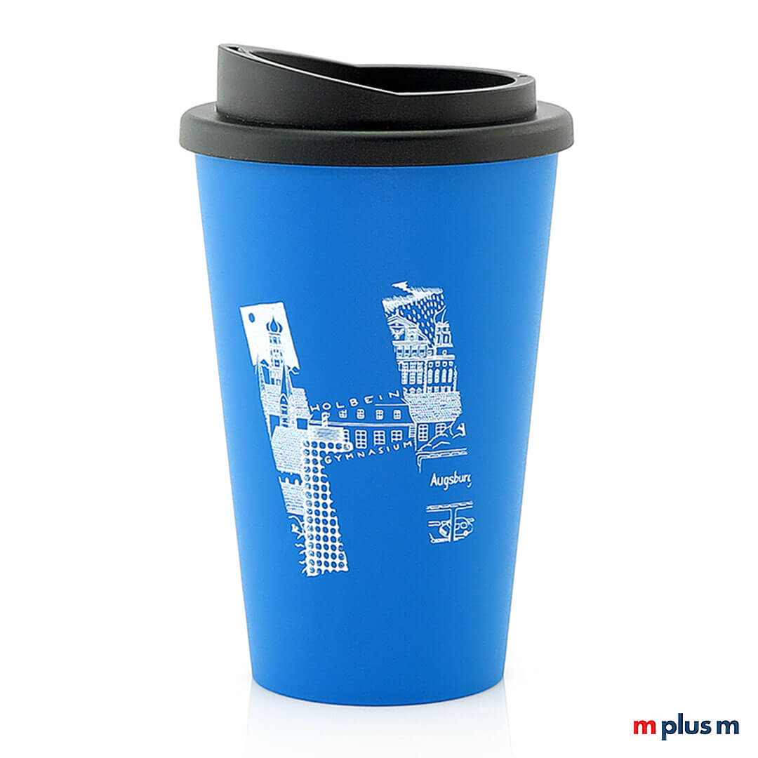 Classic Coffee Shop Becher blau aus PP, BPA-frei und bruchfest, nachhaltiger Mehrwegbecher mit Logo Druck