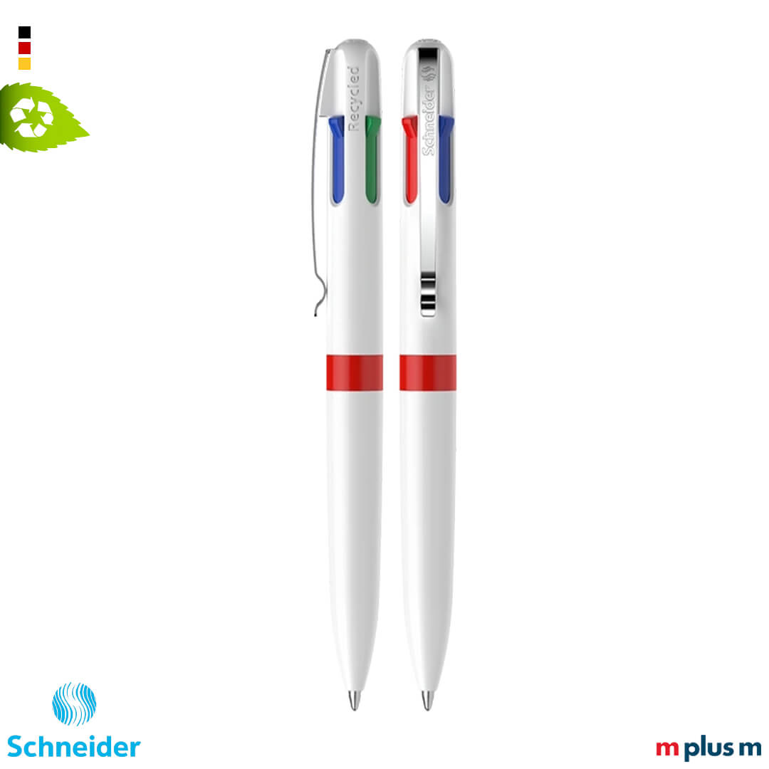 Roter Schneider Take 4 Promo Kugelschreiber mit ergonomischem Design und Farbwechselsystem, hochwertiger Vierfarbstift funktional mit Logo bedrucken