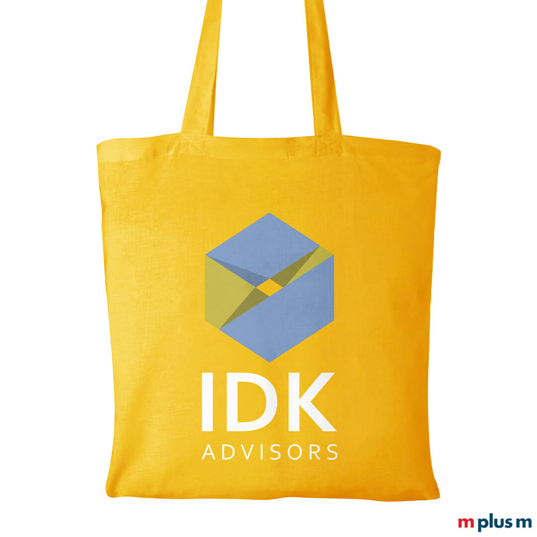Nachhaltiges Werbemittel: Gelbe Stofftasche Paula 140 mit Logo-Druck