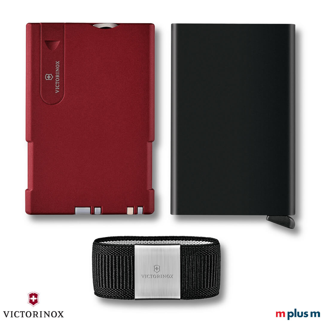 Victorinox Smart Card Wallet in Rot und Schwarz mit stabilem Aluminium-Gehäuse und elastischem Kartenband für kompaktes Kartenmanagement