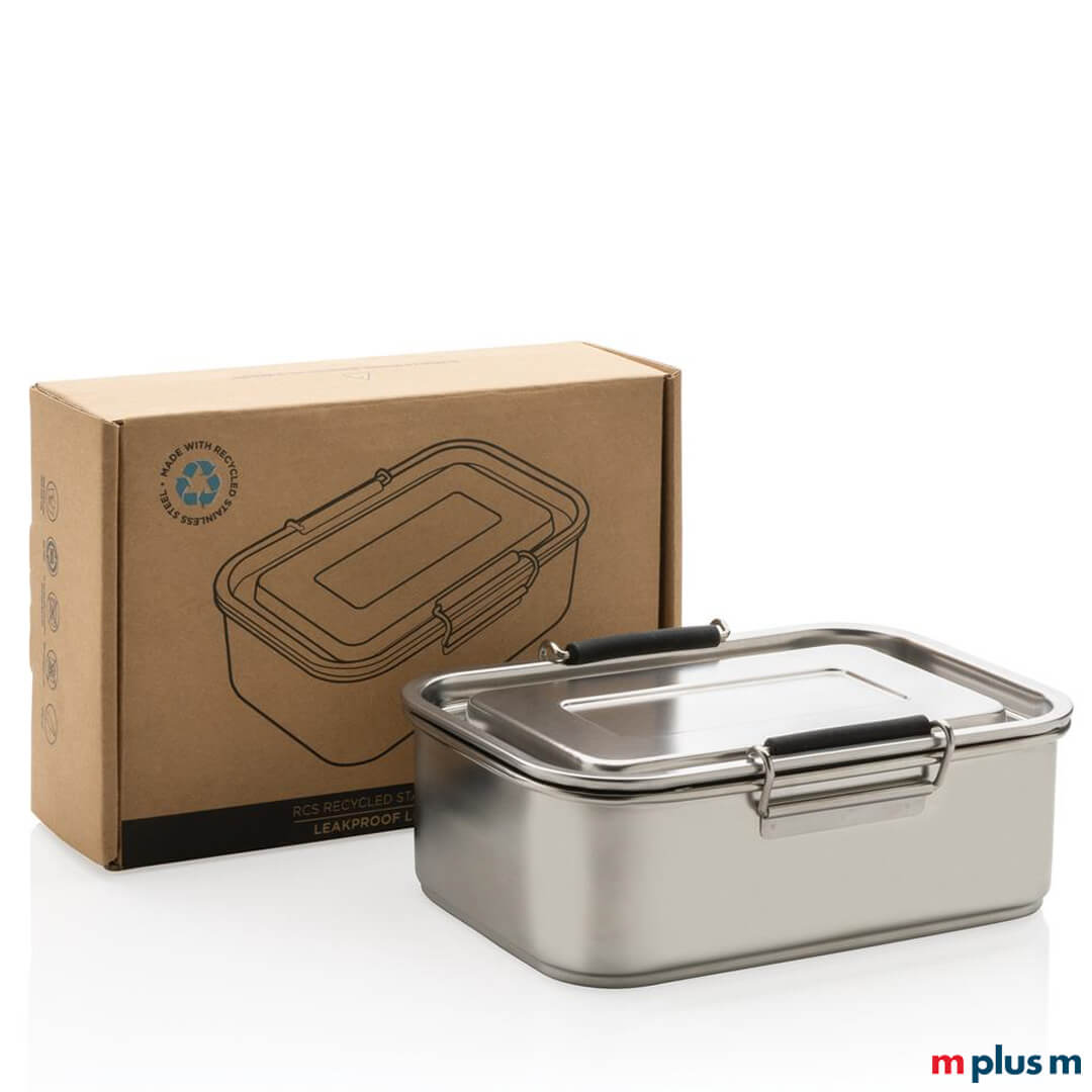 Unsere 'Iris' Edelstahl Brotdose kommt in einer hochwertigen Geschenkverpackung. Mit Werbedruck ein praktisches Werbegeschenk für Kunden und Mitarbeiter