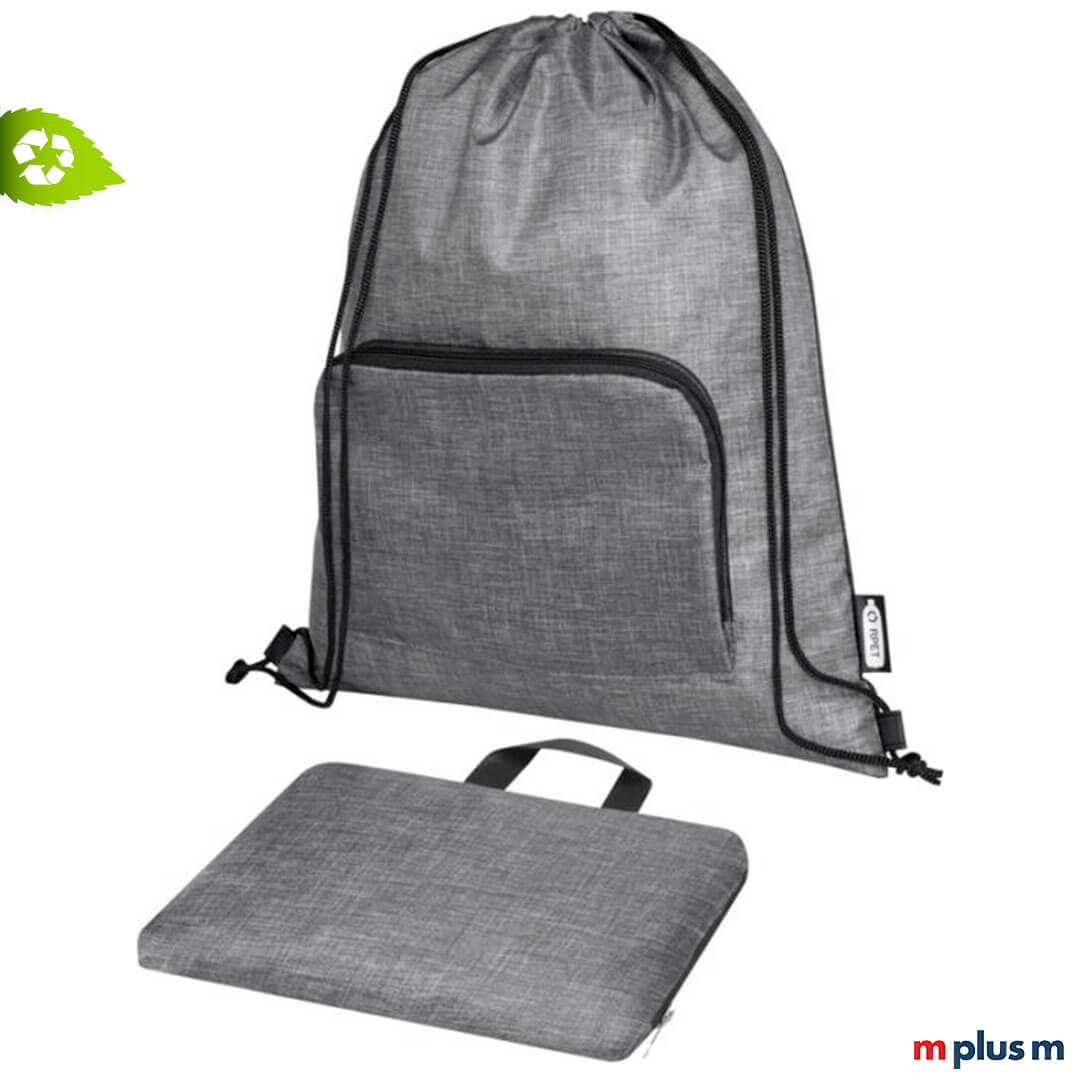 Klein zusammenfaltbar: Recycling Sportbeutel Rucksack als nachhaltiger Werbeartikel