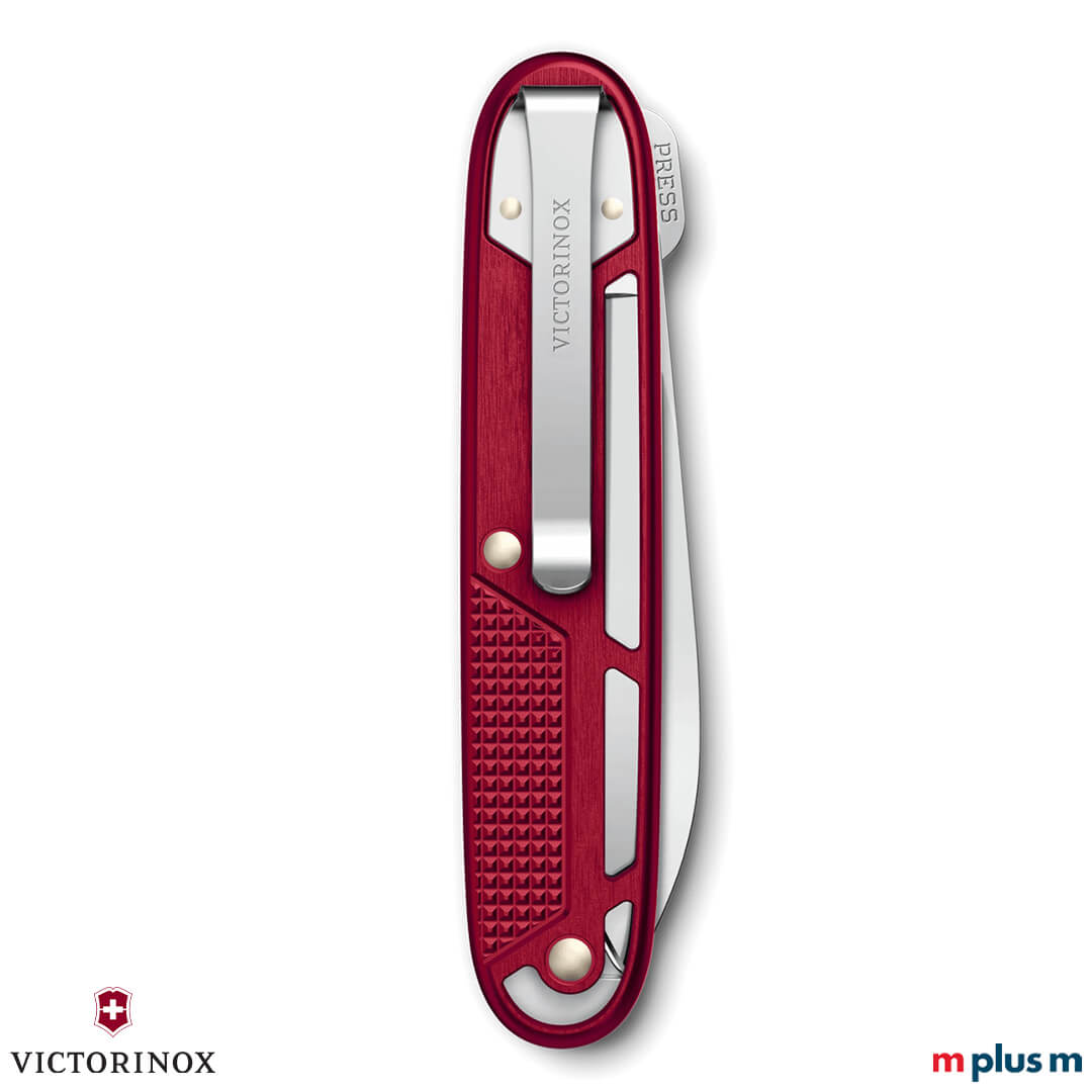 Geschlossenes Onefold Alox Messer in Rot mit präziser Klinge und Alox-Griff, ideal mit individueller Gravur