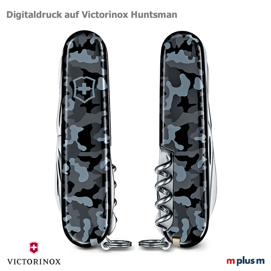 Sonderanfertigung mit Digitaldruck auf den Schalen des Victorinox Huntsman Taschenmessers