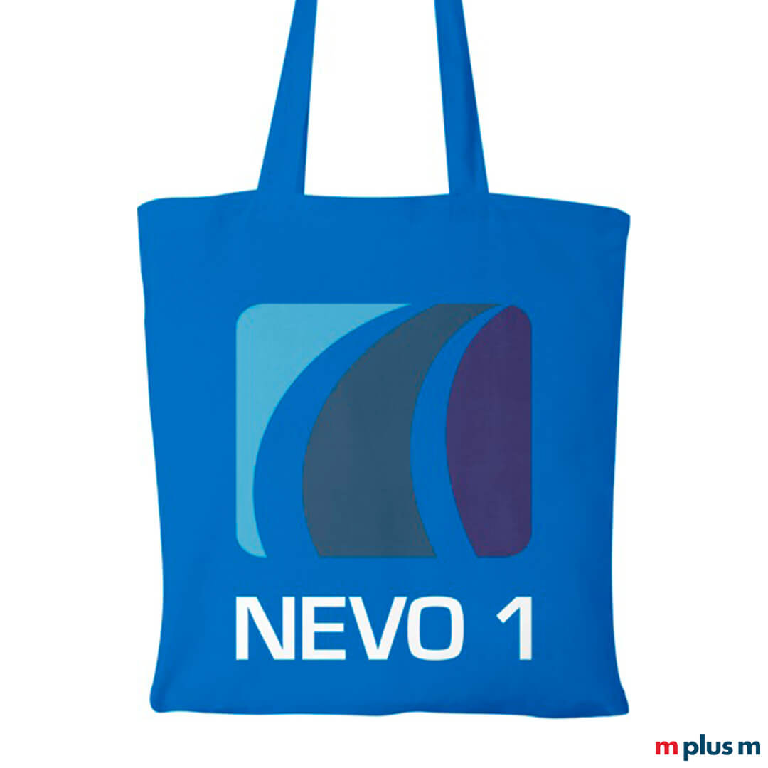 Blauer 'Jutebeutel': Baumwolltasche Paula 140 als Werbegeschenk mit Logo bedrucken