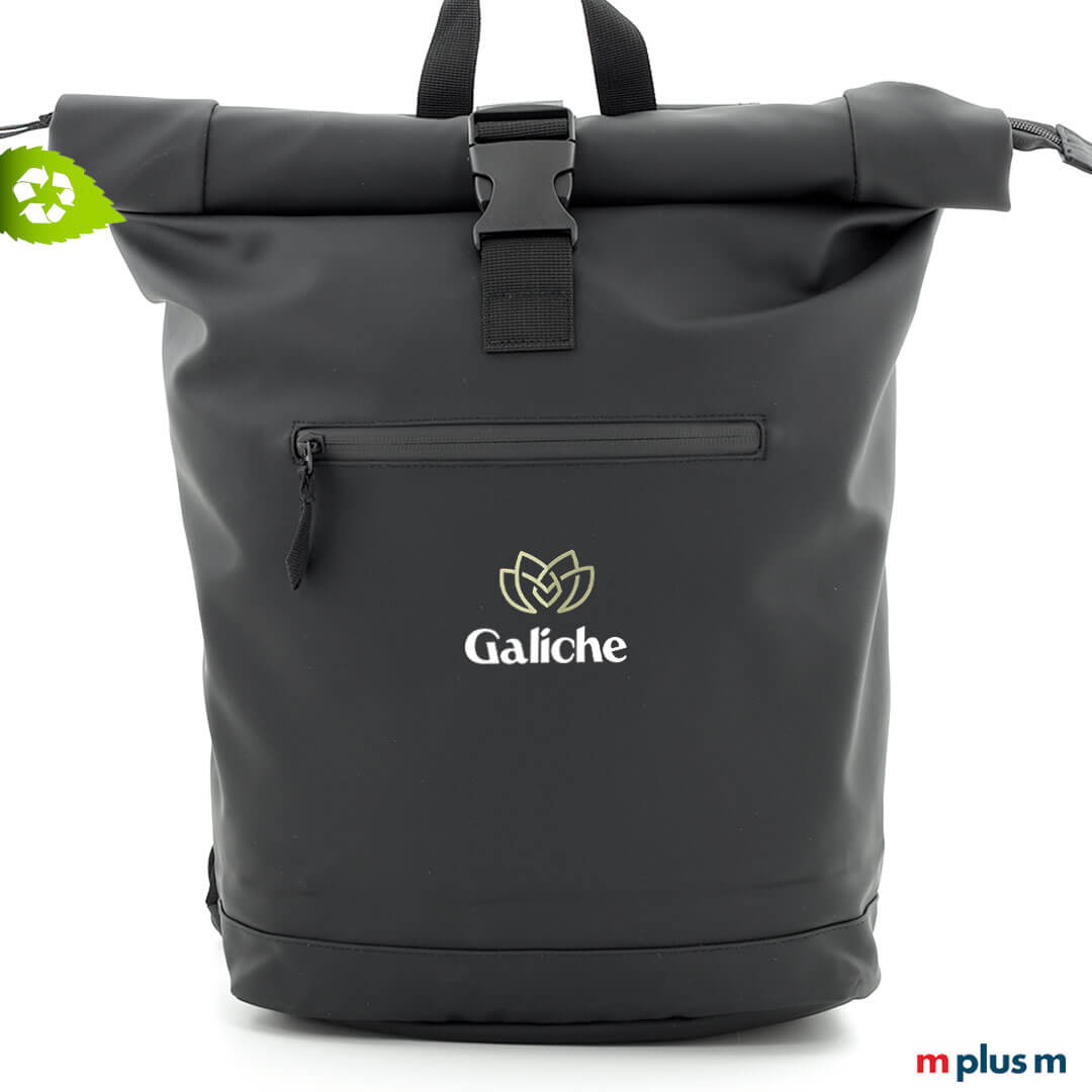 Wasserfester AquaPack Laptop Rolltop Rucksack in  Schwarz mit Logo bedrucken