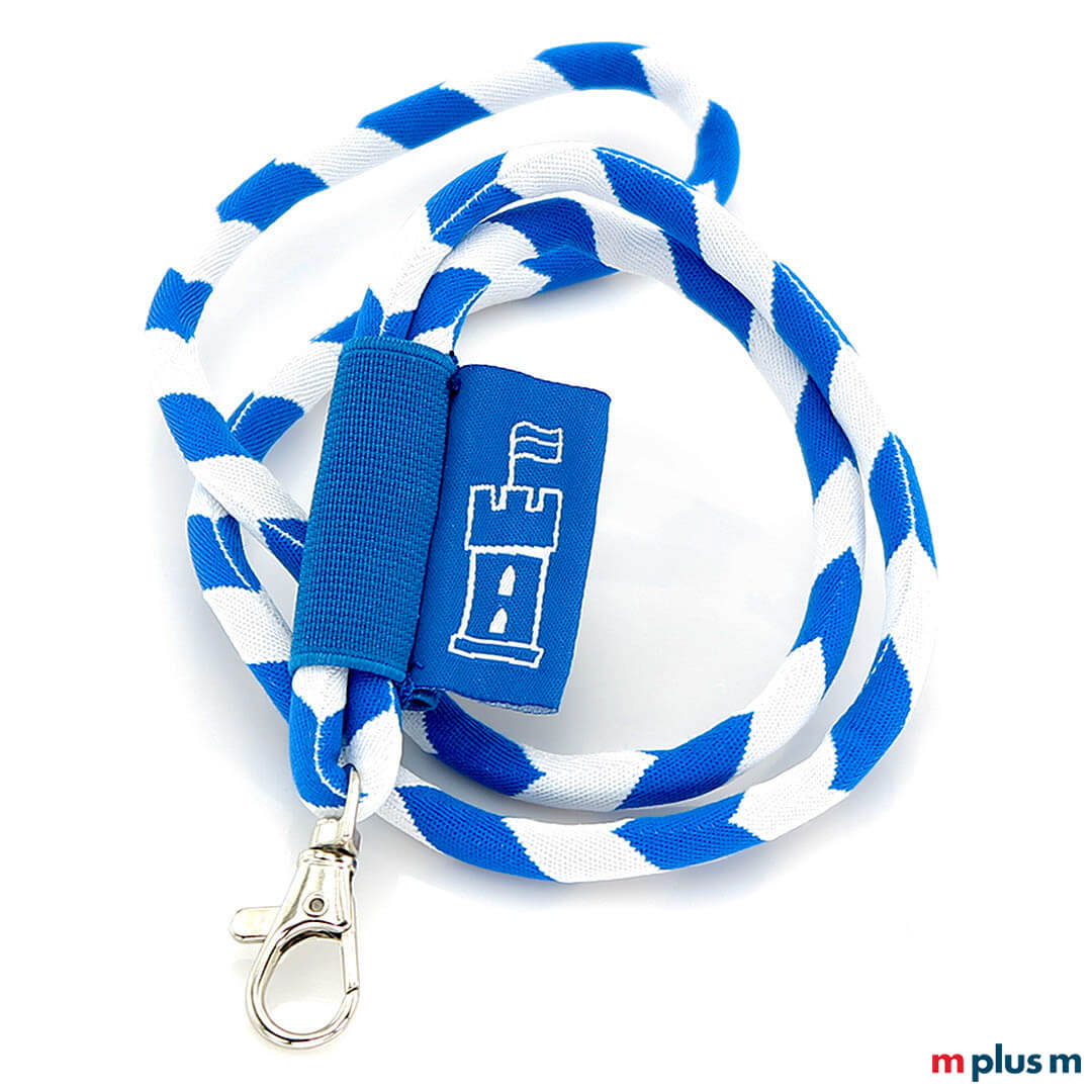 Blau-weißes Kordel  Schlüsselband als Werbeartikel Sonderanfertigung