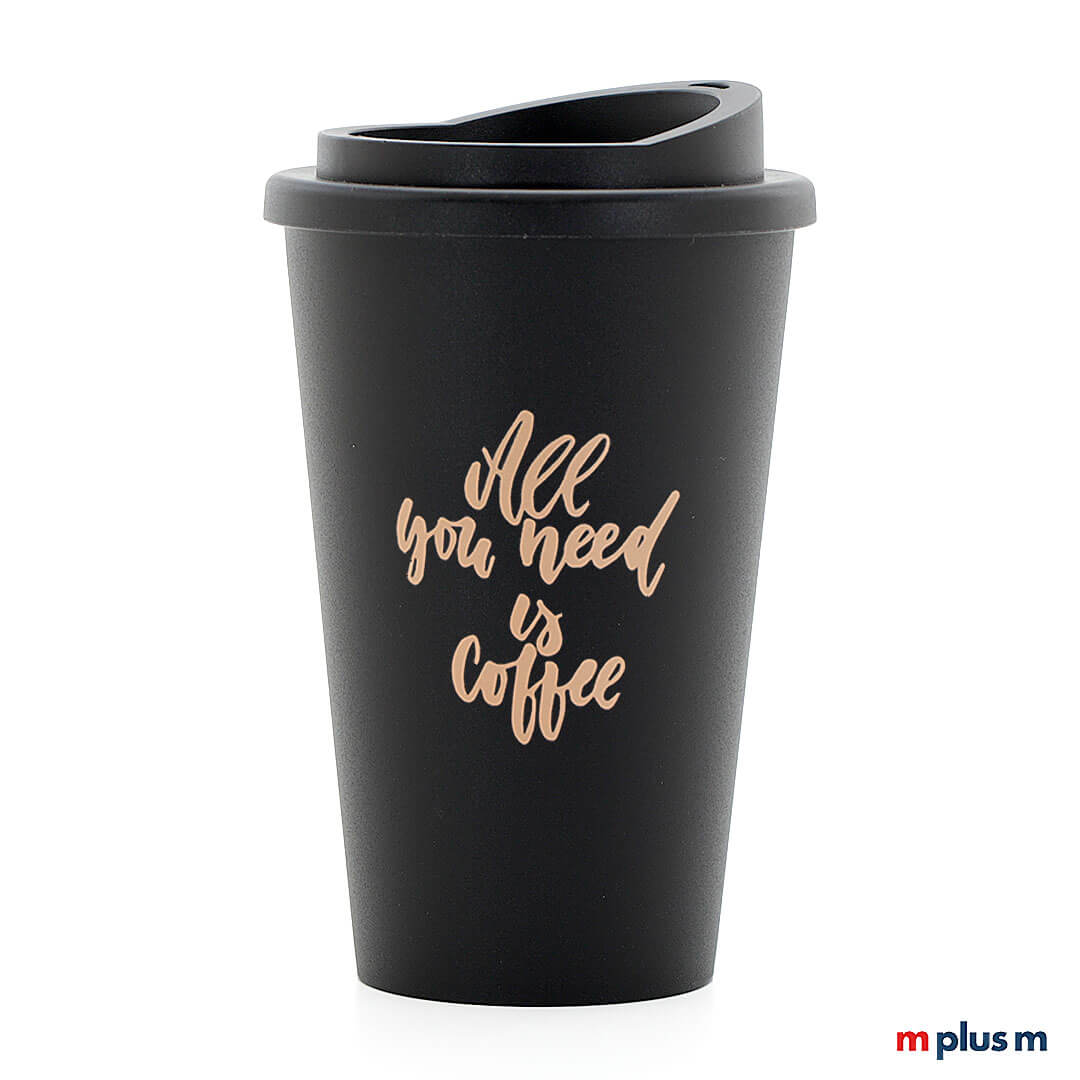 Schwarzer Classic Coffee Shop Thermobecher (350 ml) aus Europa, doppelwandig isoliert und spülmaschinengeeignet, langlebiger Werbebecher mit Logo bedrucken