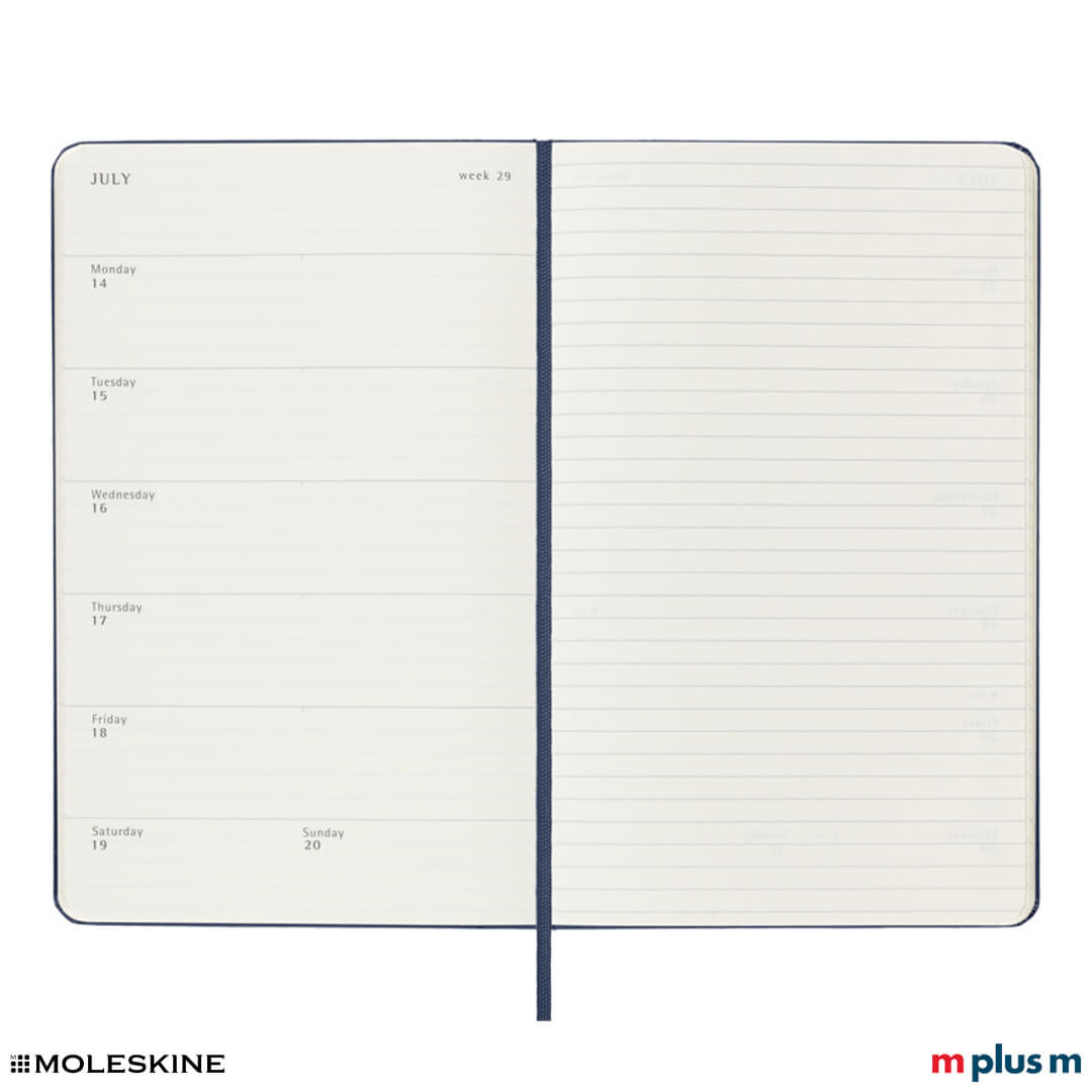 Dunkelblau Moleskine Wochenkalender 2025 L, Hardcover, stabiles Cover und flaches Lesezeichen und Wochenübersicht