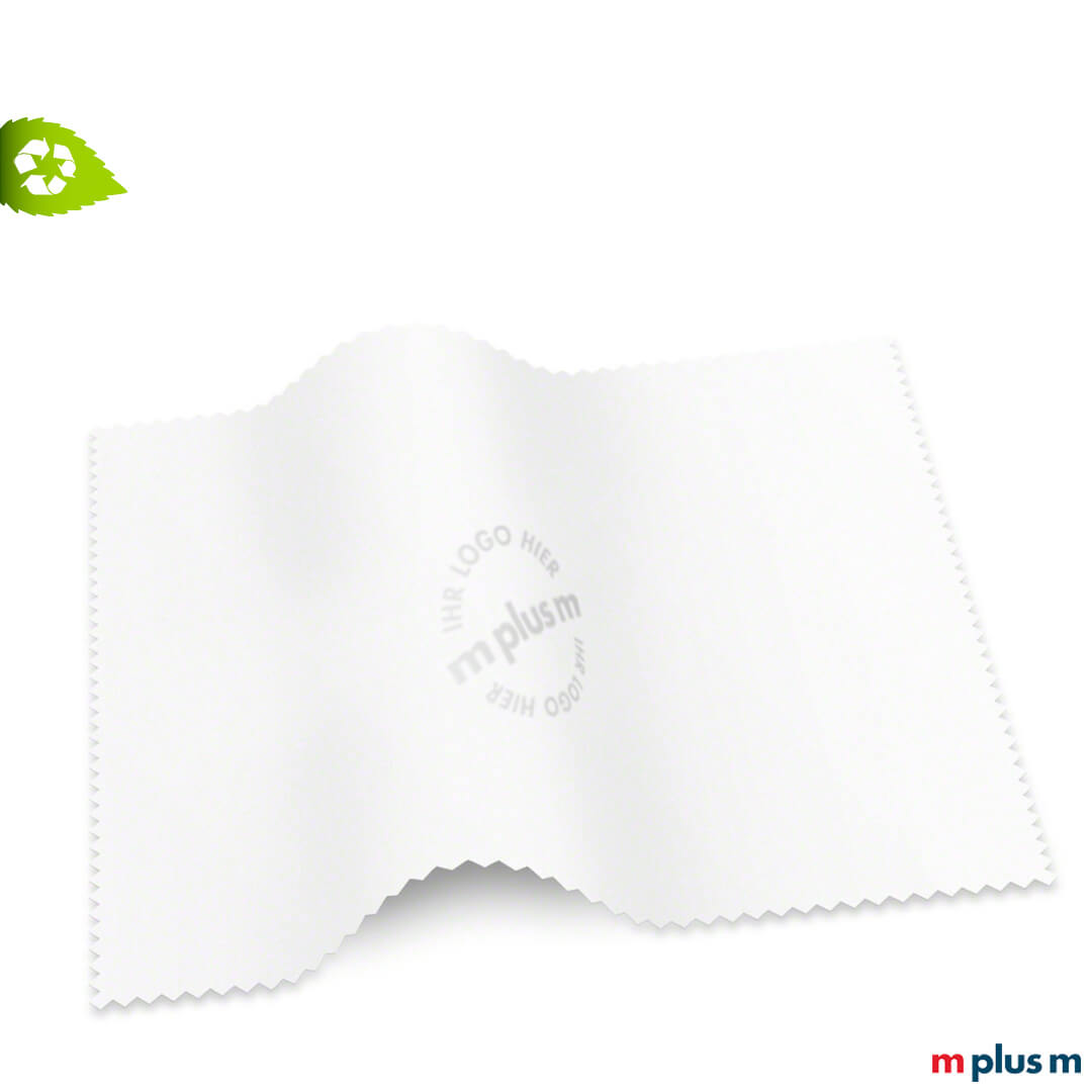Hochwertig und nachhaltiger Werbeartikel 'Made in Germany'. Brillenputztuch aus 70 % Recycling PET. Komplett bedruckt.