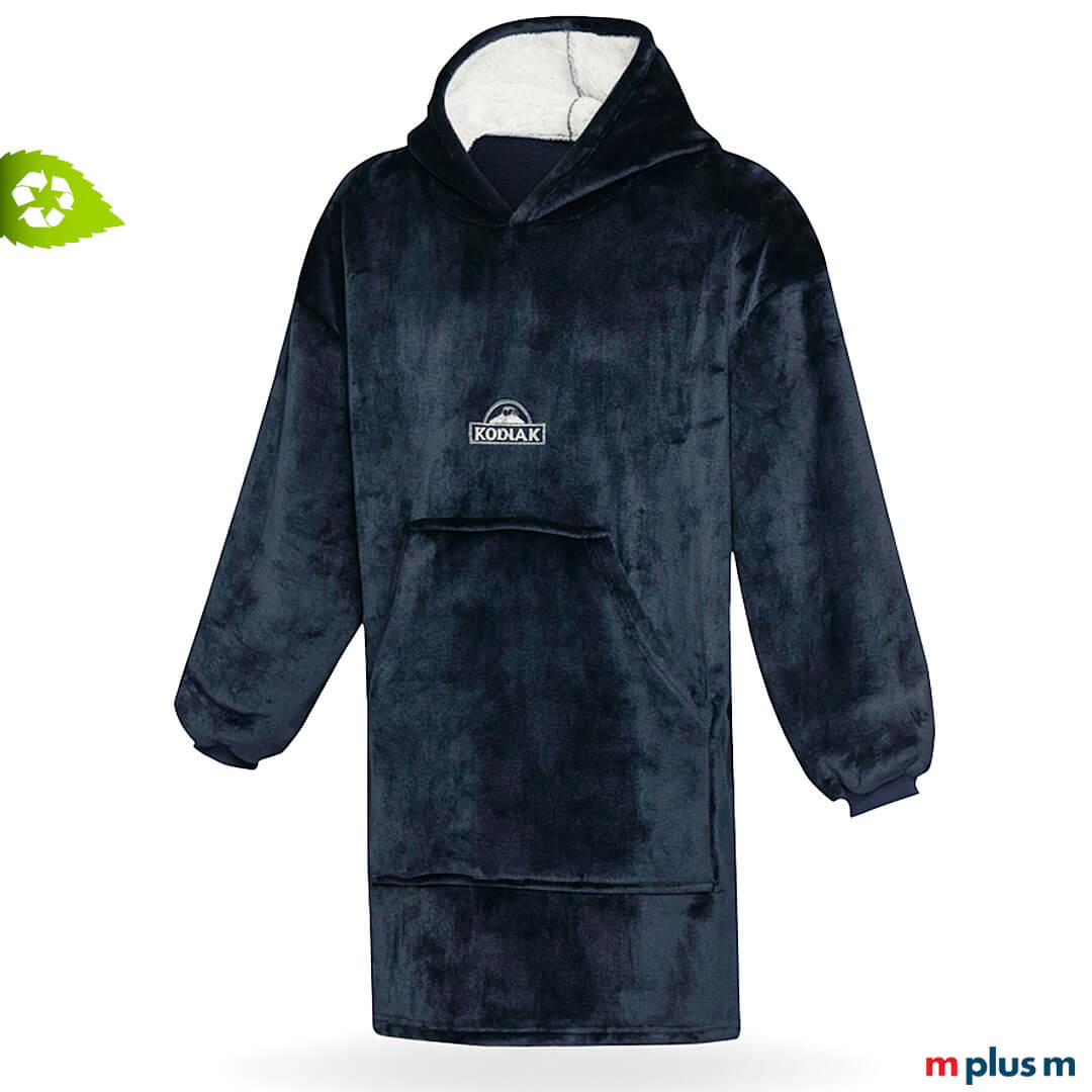 Fleece Kapuzendecke Nestling in dunkelblau mit Logo Stick