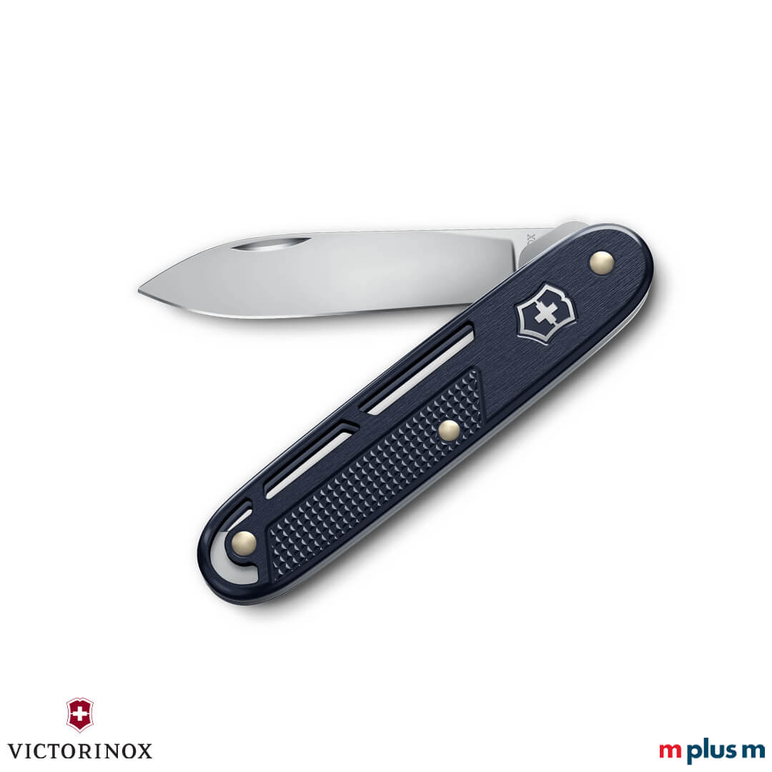 Blaues Onefold Alox Taschenmesser mit robusten Alox-Aluminiumschalen, Swiss Made und mehreren integrierten Funktionen
