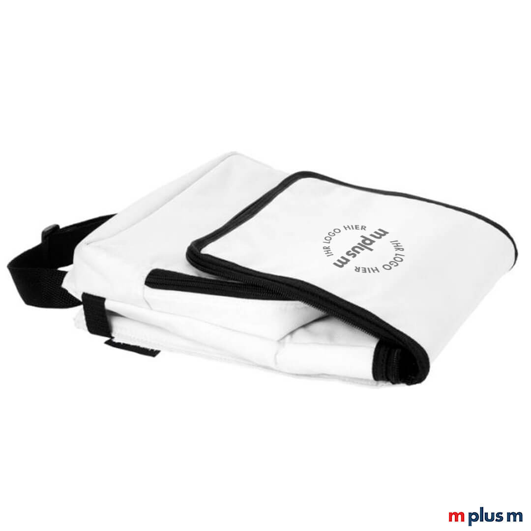 Klein zusammenfaltbar: weiße Kühltasche Shoppy als Werbeartikel