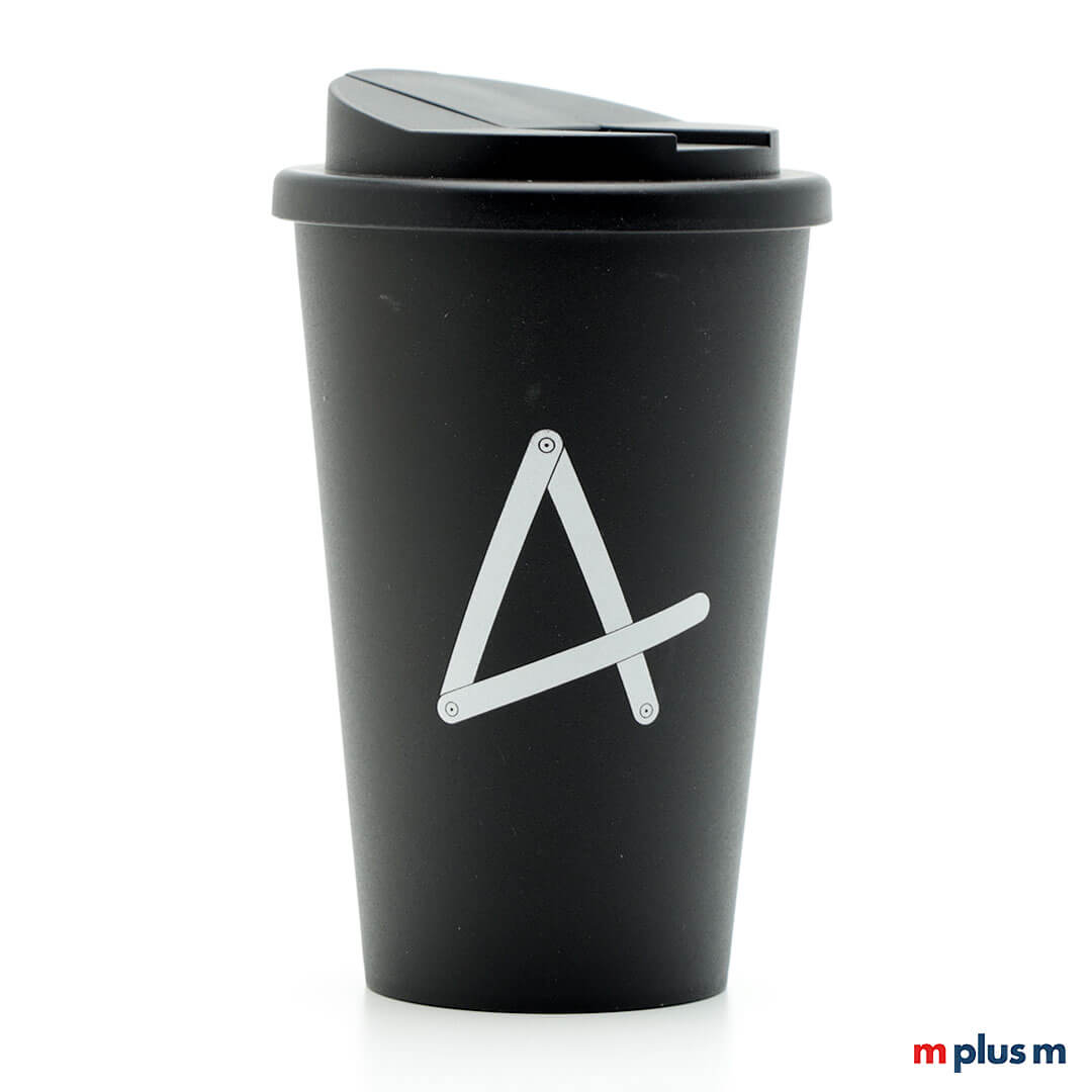 Classic Coffee Shop Thermobecher schwarz, doppelwandig isoliert und stabil, nachhaltiger Mehrwegbecher mit Logo bedrucken