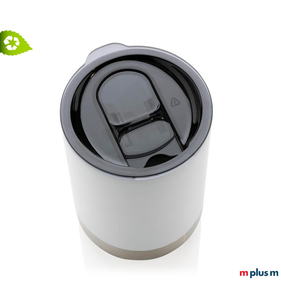 Weißer Thermobecher mit individuellem Logodruck als nachhaltiger Werbeartikel