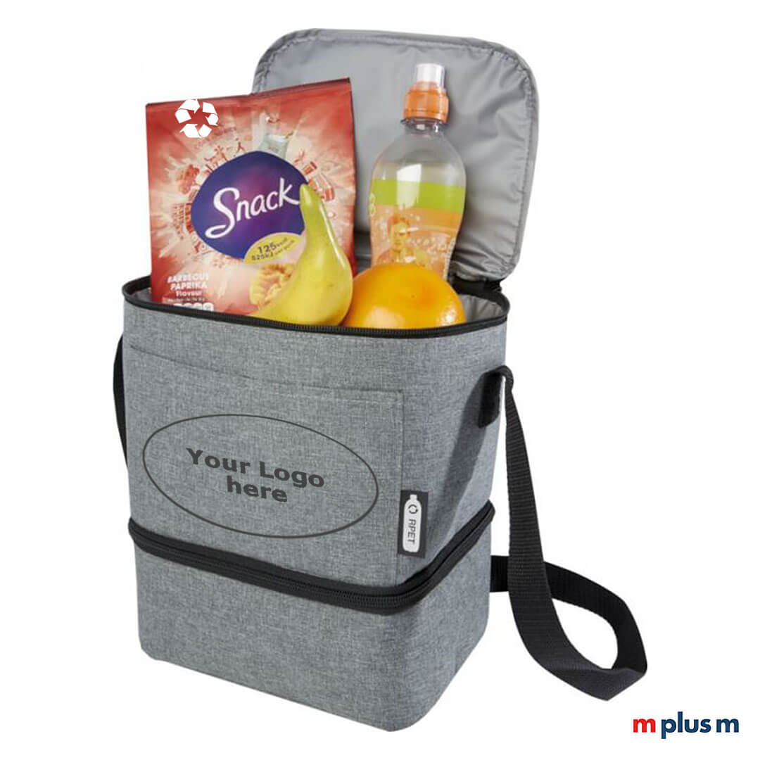 Praktische Kühltasche mit eigenem Logo bedrucken. Perfekt als Werbegeschenk für den Sommer.