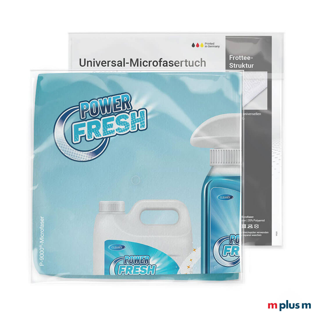 Universales Mikrofasertuch bedruckt in Polybeutel