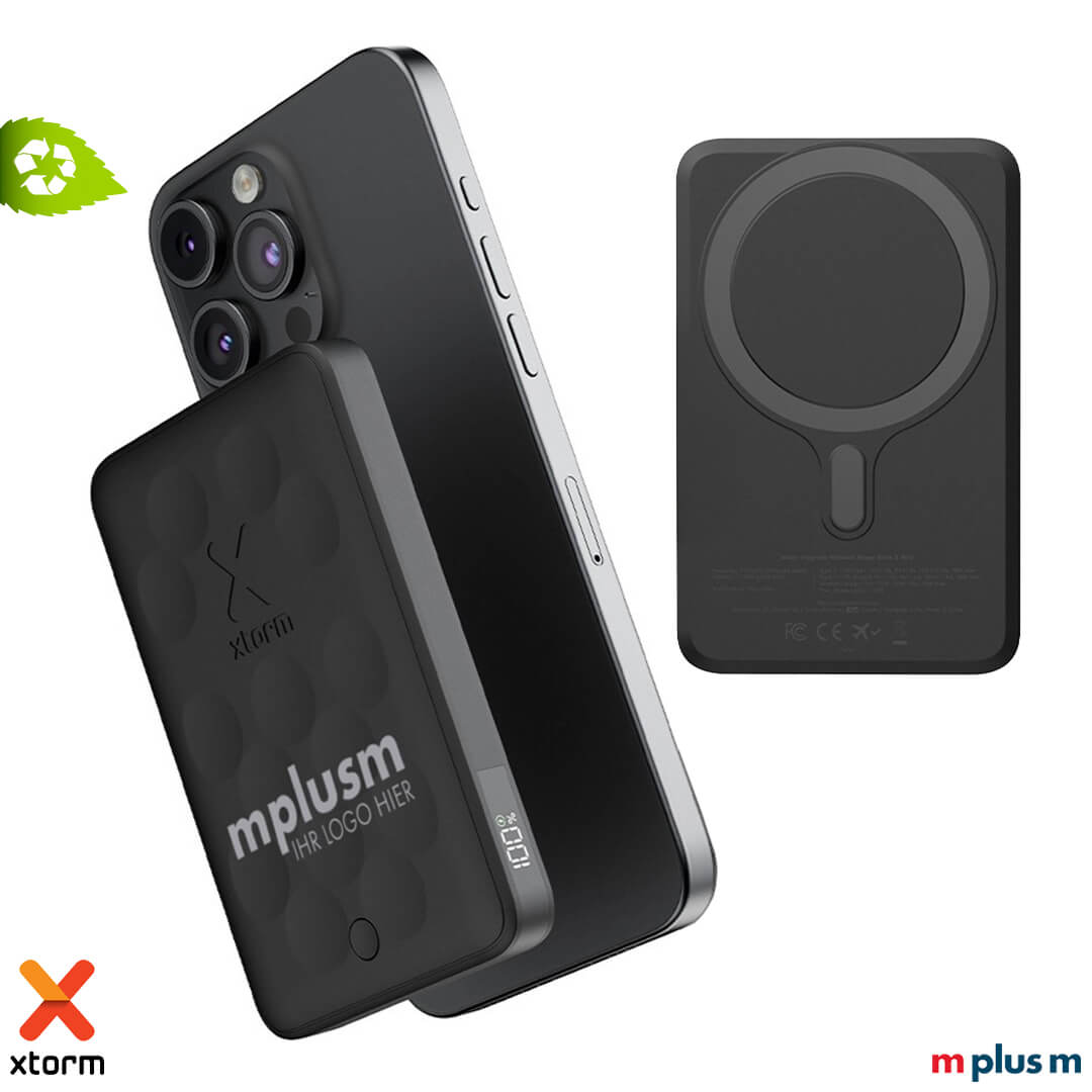 Magnetische 5000 mAh Powerbank für MagSafe iPhones ab 12, aus recyceltem ABS mit 7,5W Wireless Charging