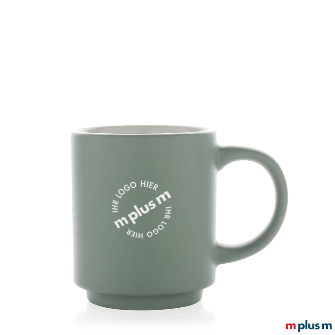 Stapelbare grüne Kaffeetasse mit Ihrem Logo