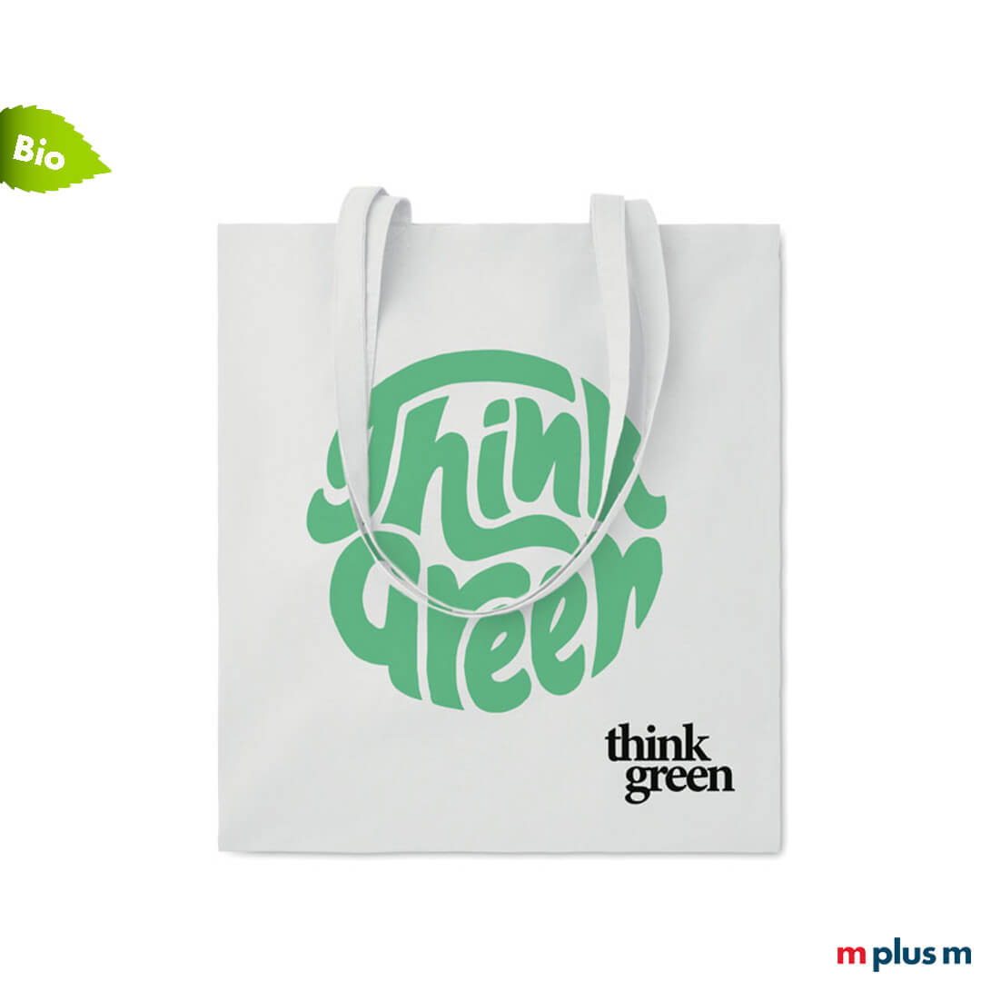 Nachhaltige Stofftasche in weiß mit Logo-Druck