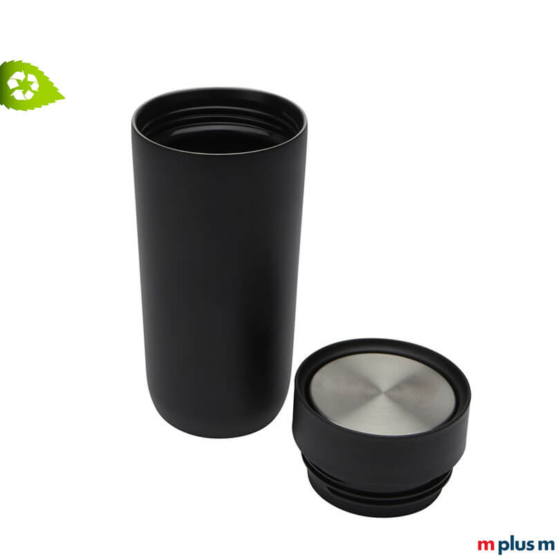 Ein-Finger Tipdeckel mit 360 Grad Trinköffnung am Narvik Thermobecher aus Recycling Edelstahl