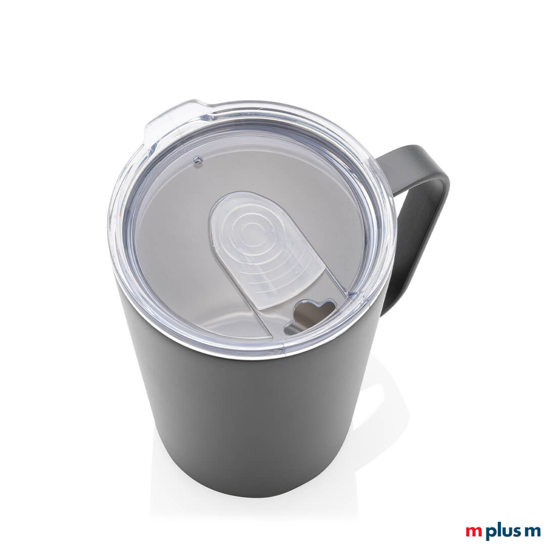 Mit Deckel: Isoliertasse aus recyclingstahl als nachhaltiger Werbeartikel