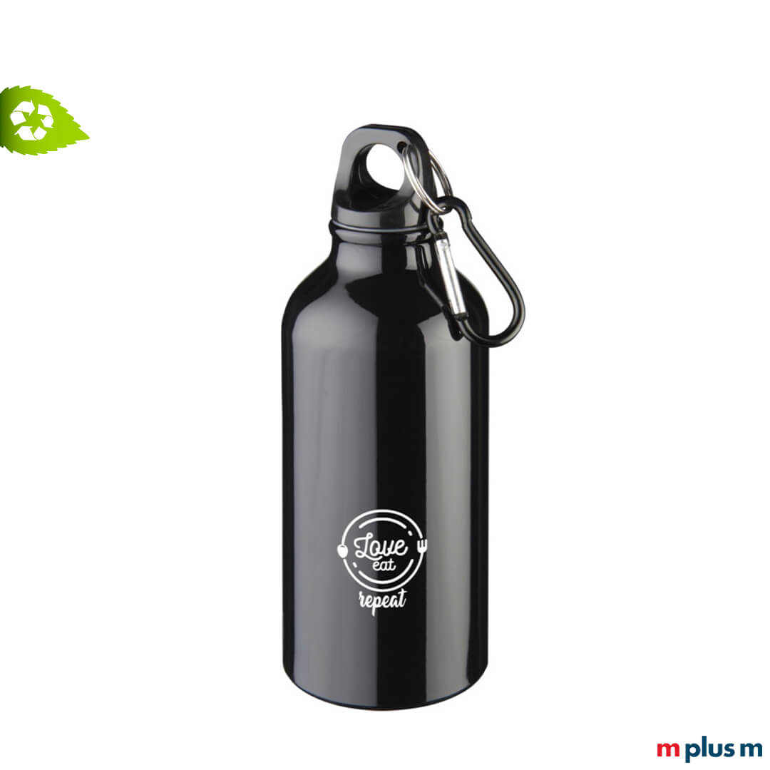 Schwarze Alu-Flasche bedrucken
