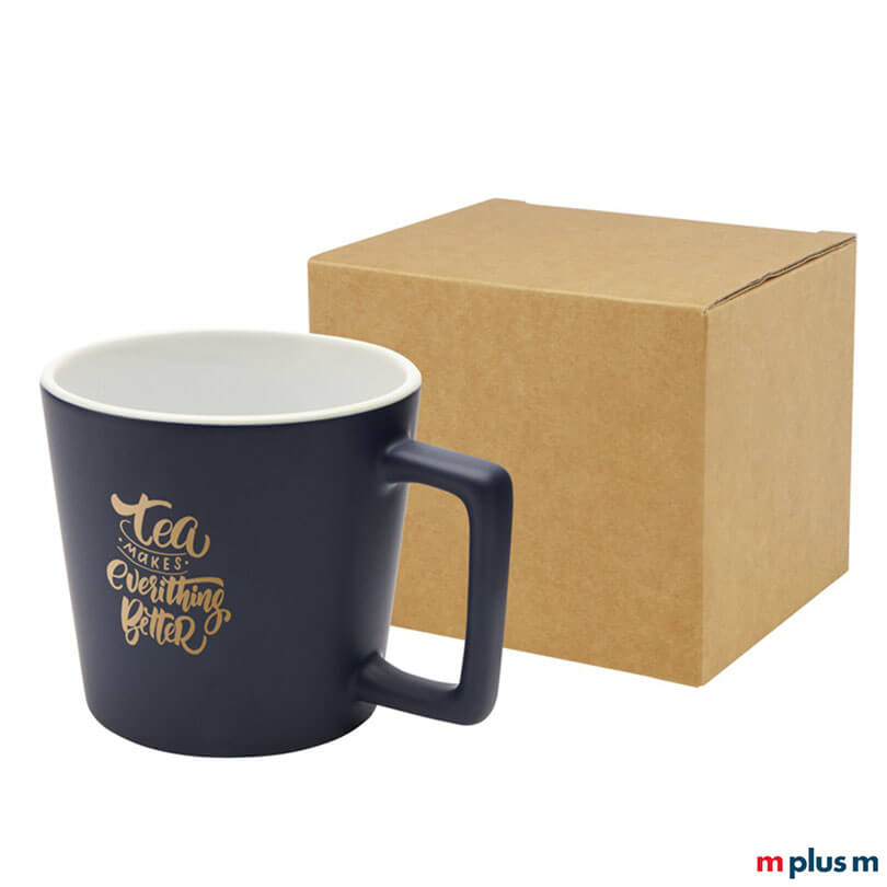 Grau-weiße Keramiktasse als nachhaltiges Werbegeschenk bedrucken