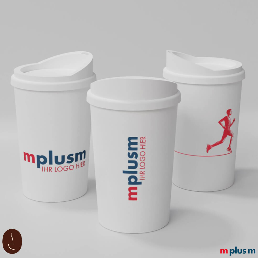 Weißer 300 ml PP-Kaffeebecher, robust und perfekt bedruckbar als Werbegeschenk mit Firmenlogo
