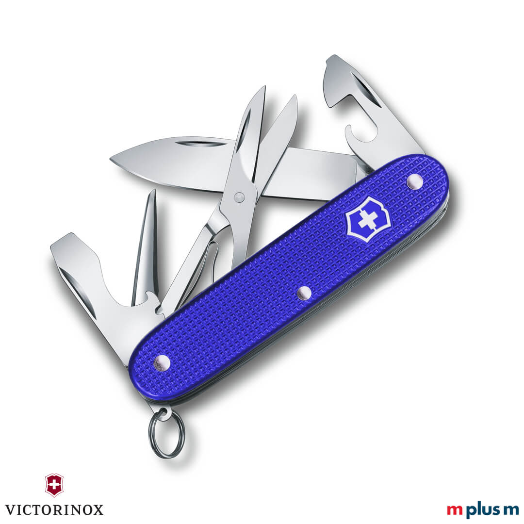 Schweizer Victorinox Pioneer Alox X Taschenmesser mit blauer Schale als Werbeartikel mit Logo Gravur