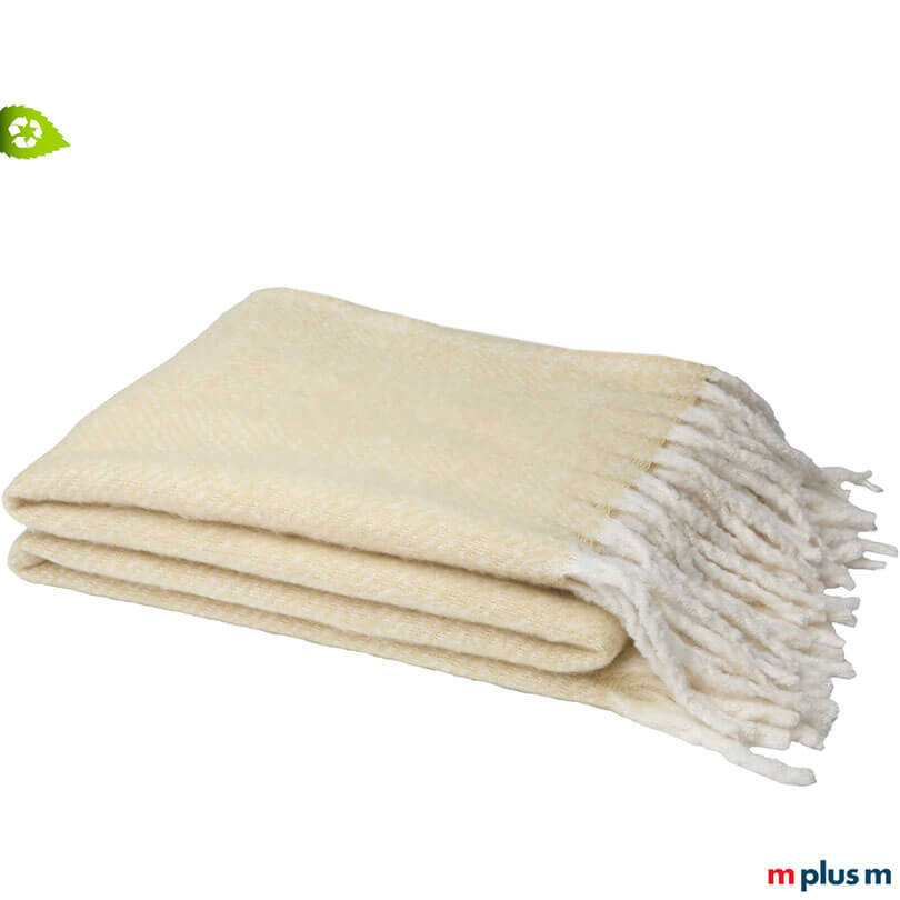 Hochwertiges Davos Recycling Decke in Beige mit Logo Stick als Werbegeschenk