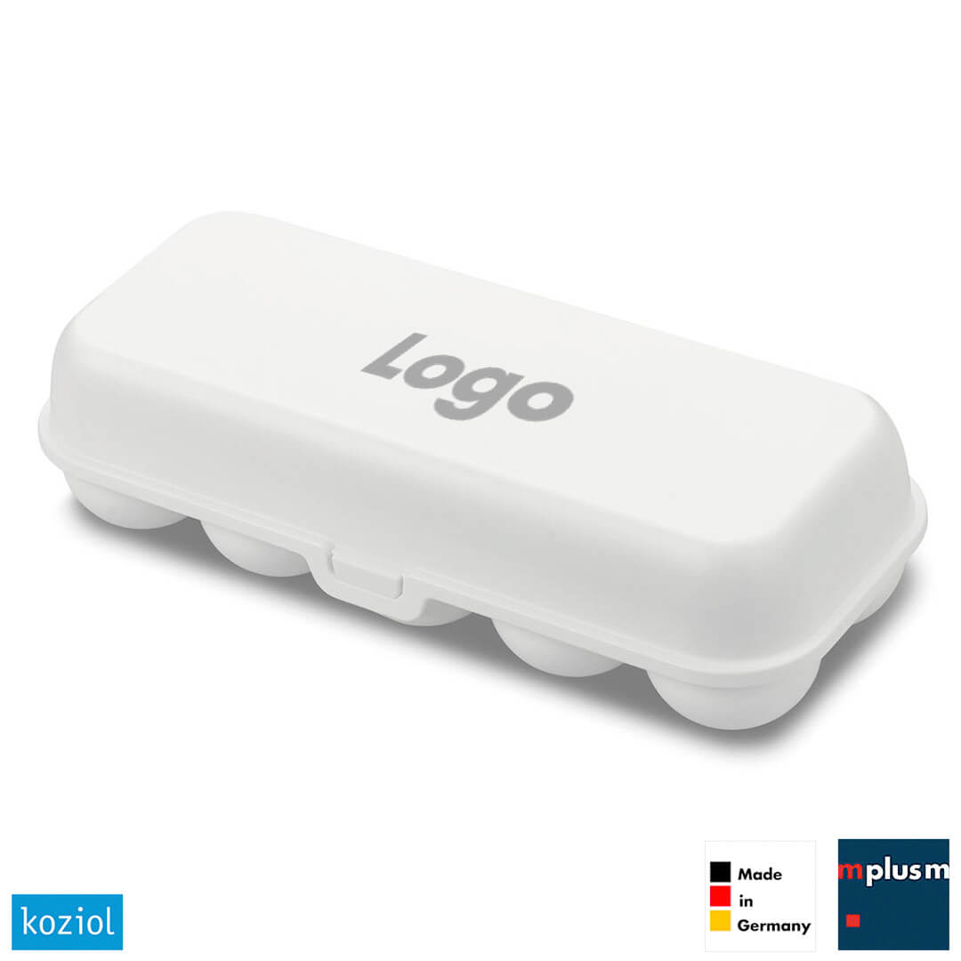 Schön mit Logoo zu bedrucken: Die praktische Eierbox aus Deutschland. Langlebig und 100% recycelbar.
