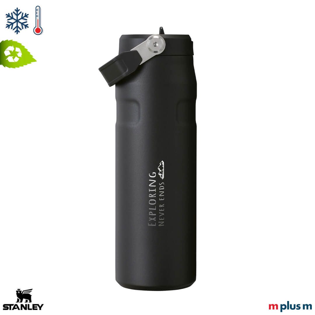Hochwertige Stanley IceFlow™ Bottle Flip 2.0 700ml Thermosflasche in Schwarz mit individuellem Logo bedrucken – Expresslieferung möglich