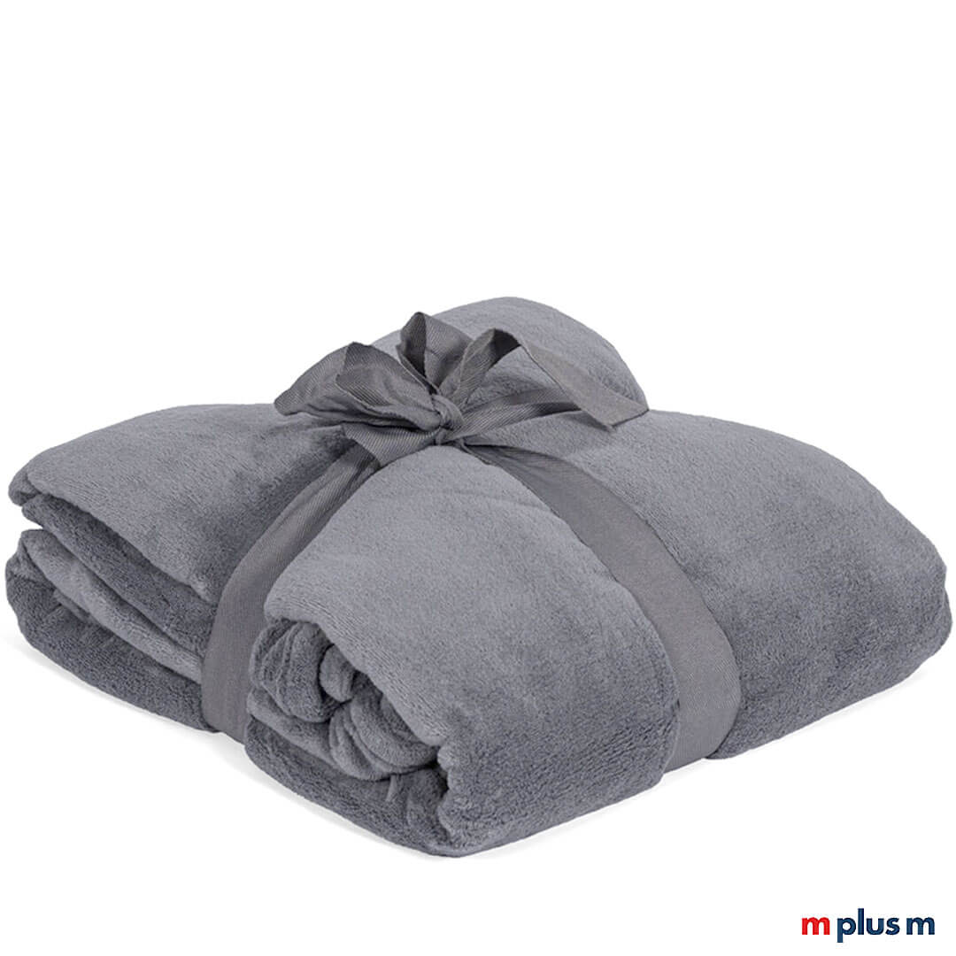 Schöne graue Flauschi Coral Fleecedecke mit Logo Stick