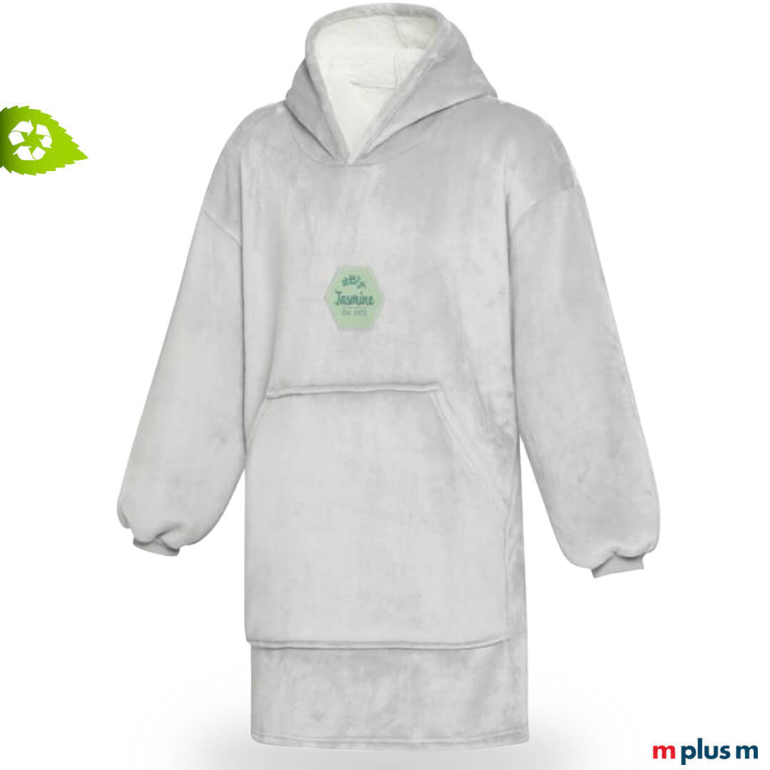 Fleece Kapuzendecke Nestling in Grau mit Logo Stick