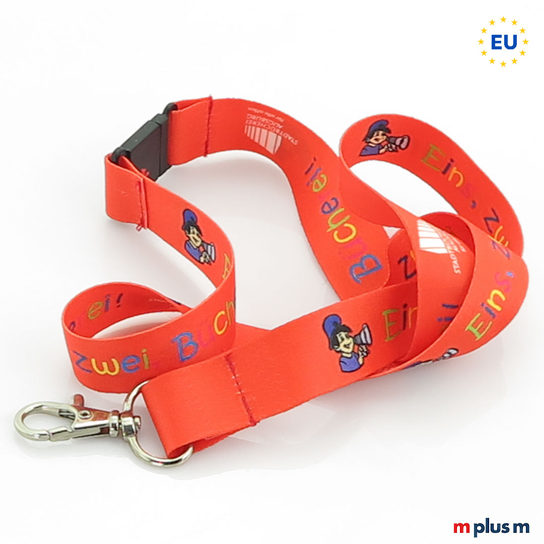 Rotes Eco Soft Lanyard aus Europa mit vollflächigem Druck