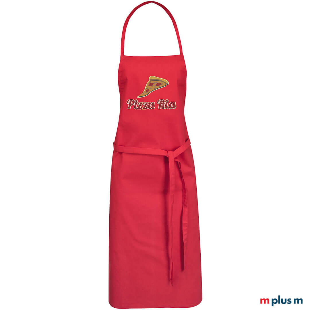 Preiswerte Latzschürze 'Victor' in Farbe Rot aus Baumwolle mit Logo bedrucken. Express-Lieferung möglich