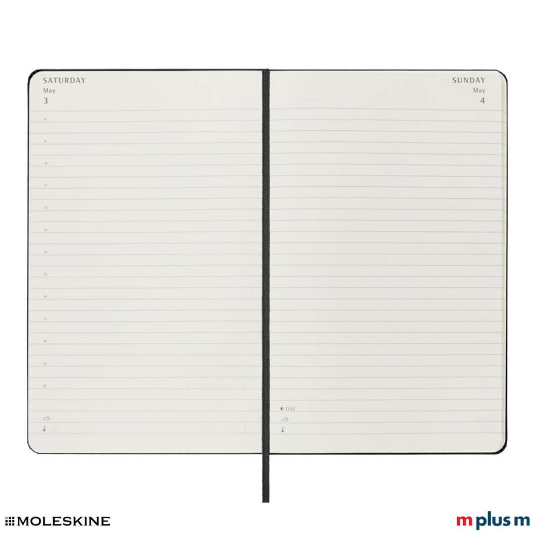 Schwarzer Moleskine Kalender 2025 L, Lederimitat, Tagesansicht