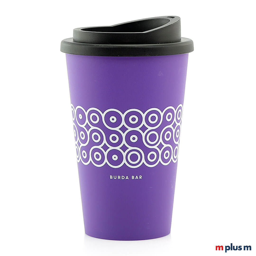 Lila Classic Coffee Shop Thermobecher (350 ml) aus Europa, doppelwandig isoliert und spülmaschinenfest, nachhaltiger Werbebecher mit Logo Druck personalisieren