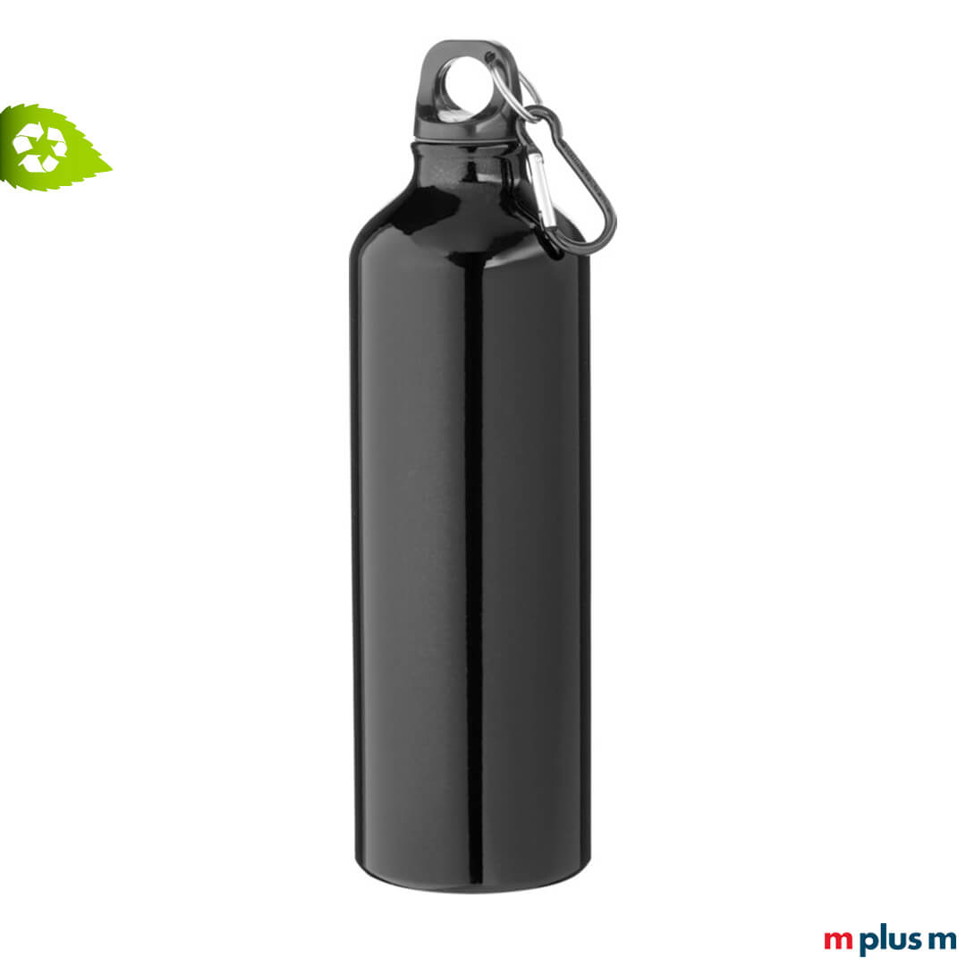 Schwarze Recycling-Alu Flasche als Werbeartikel