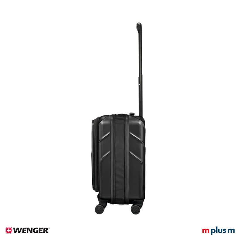 Schwarzer Wenger Amplix Cabin Koffer mit verstärktem Griff und Teleskop-Trolley-System, robuster Reisebegleiter hochwertig mit Logo bedrucken