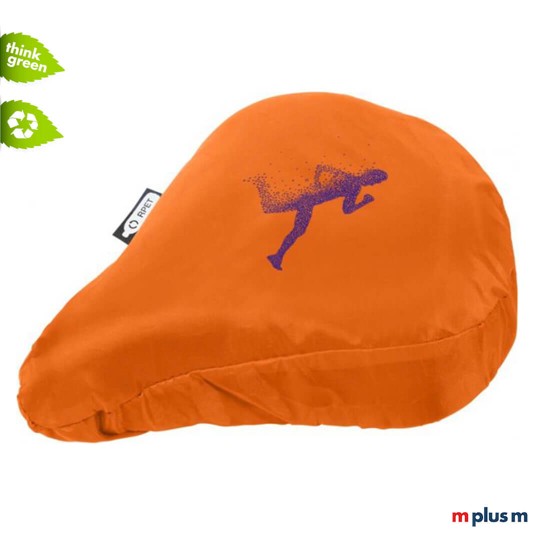 Sattelüberzug Fahrrad in orange mit Logo bedrucken