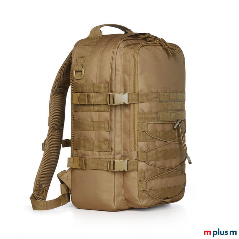 Cooler Laptoprucksack Molle in Holzbraun mit Logo Druck