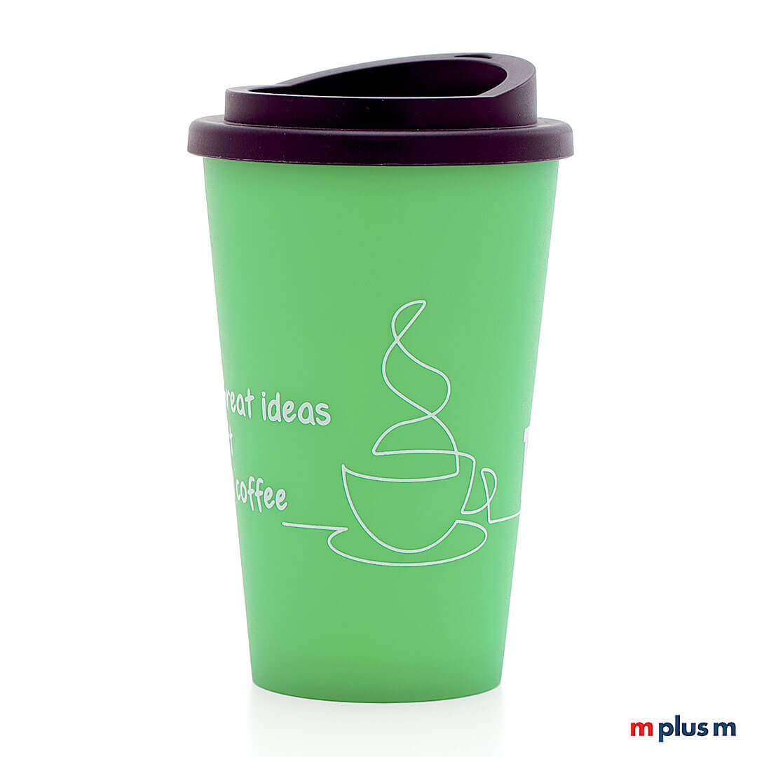 Classic Coffee Shop Becher grün aus BPA-freiem PP, stabil und langlebig, recycelbarer Werbebecher mit Logo Druck personalisieren
