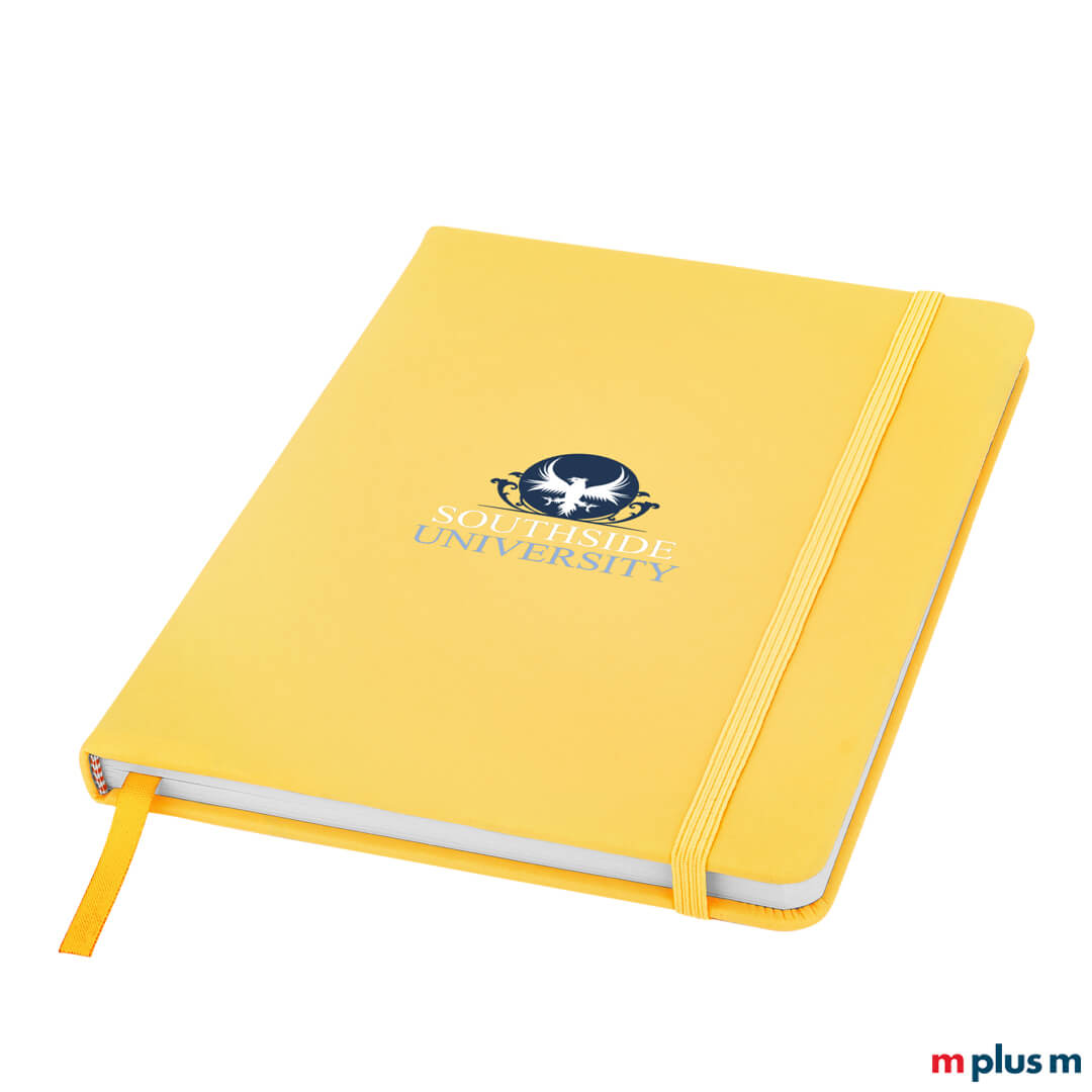 Bedrucktes Inspiration Din A5 Notizbuch in der Variante Gelb, 96 linierte Seiten, FSC-zertifiziert