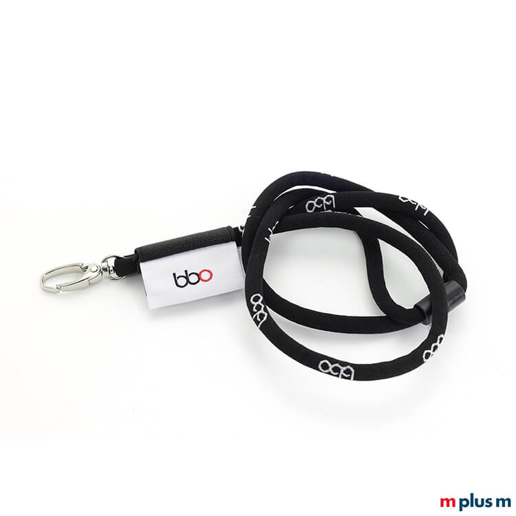 Schwarzes Kordel Schlüsselband Tube Flag Lanyard mit Logo Einwebung in der Kordel (auf Anfrage)